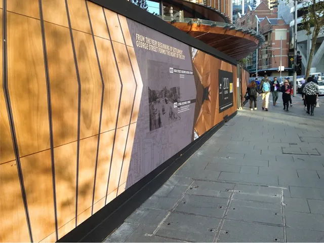 Printed hoarding along a building frontage