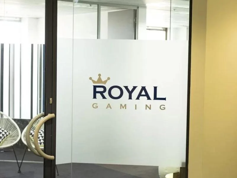 Royal Gaming logo on frosted glass